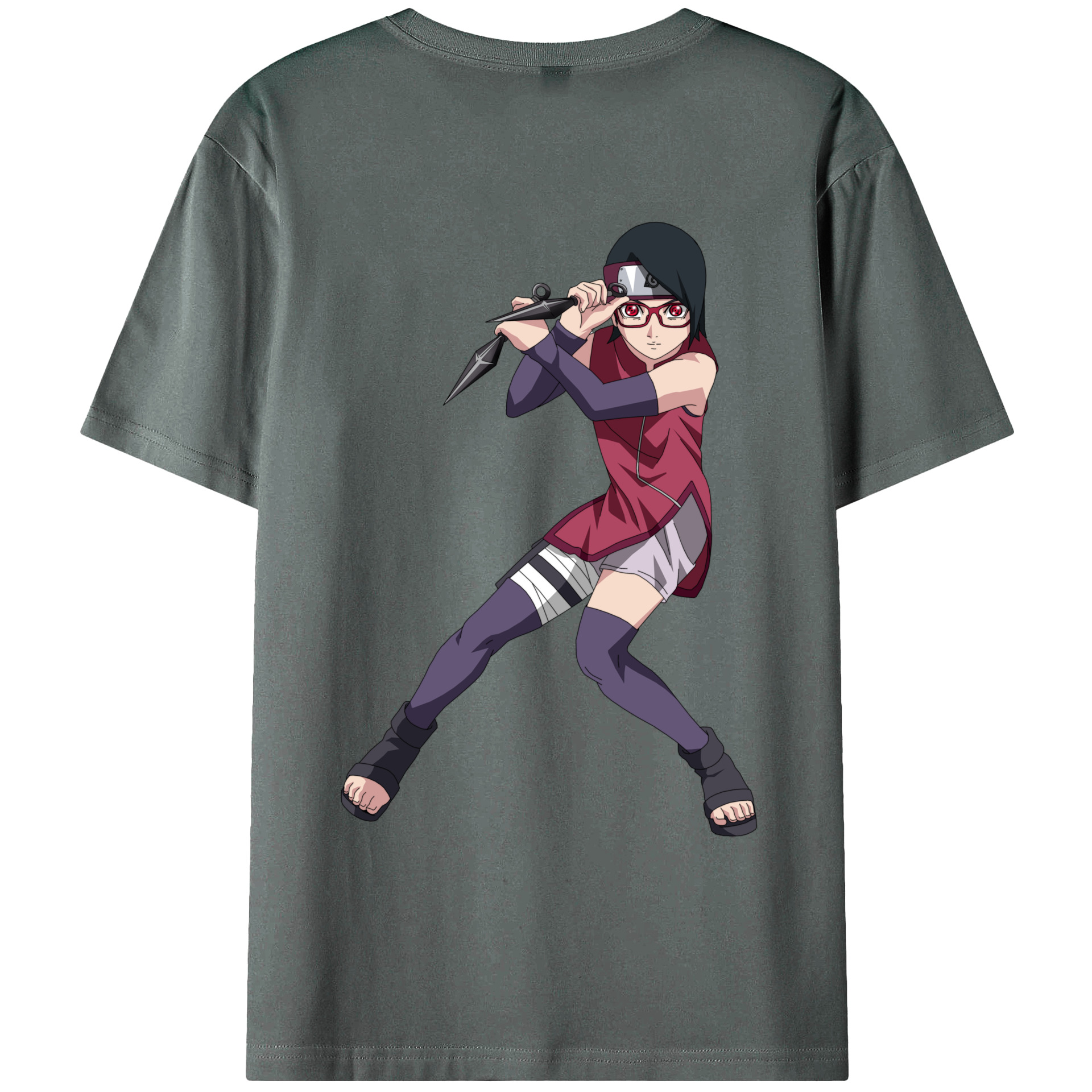 （画像用） NARUTO -ナルト- うちは サラダ Uchiha Sarada 綿100％ メンズ半袖Tシャツ（バックプリント） 通気性